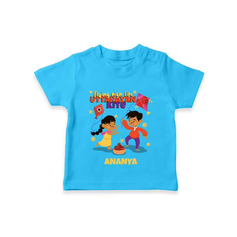 Flying High Like Uttarayan Kite - Customized T-Shirt For Kids - SKY BLUE - 0-5 Months Old (Chest 17")