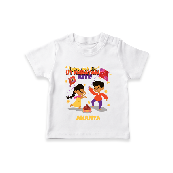 Flying High Like Uttarayan Kite - Customized T-Shirt For Kids - WHITE - 0-5 Months Old (Chest 17")