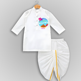 My 1st Uttarayan - Customized Drapped Dhoti For Kids - WHITE - 0 - 6 Month Old (Chest 24", Kurta Length 14" , Waist 19", Dhoti Length 14")