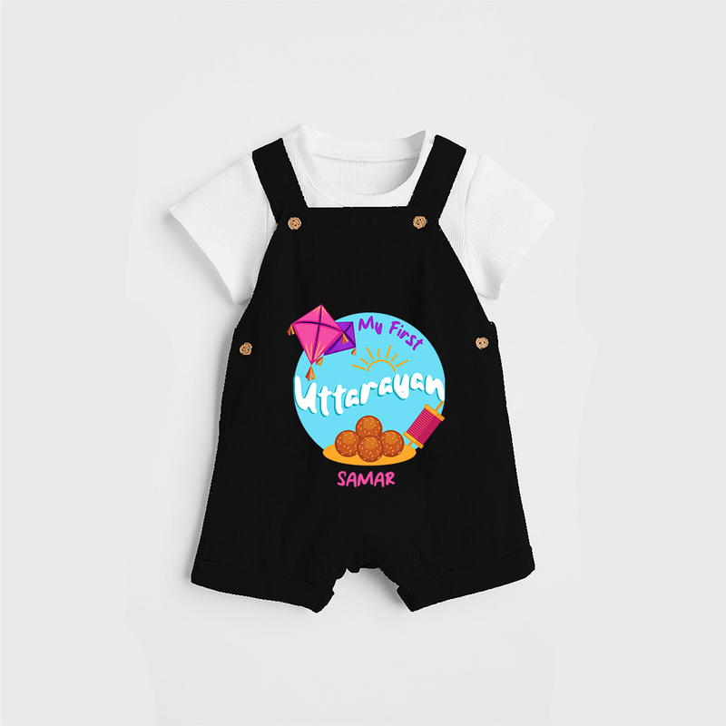 My 1st Uttarayan - Customized Dungaree Set For Kids - BLACK - 0 - 5 Months Old (Chest 18")