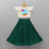 My 1st Uttarayan - Customized Crop Top And Skirt For Kids - BOTTLE GREEN - 6 - 9 Months Old (Chest 20" , Frock Waist 20")