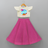 My 1st Uttarayan - Customized Crop Top And Skirt For Kids - FUSCHIA - 6 - 9 Months Old (Chest 20" , Frock Waist 20")