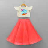 My 1st Uttarayan - Customized Crop Top And Skirt For Kids - RED - 6 - 9 Months Old (Chest 20" , Frock Waist 20")