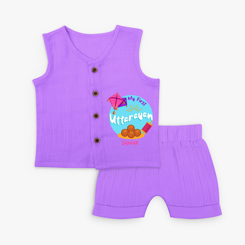 My 1st Uttarayan - Customized Jabla For Kids - PURPLE - 0 - 3 Months Old (Chest 9.8")