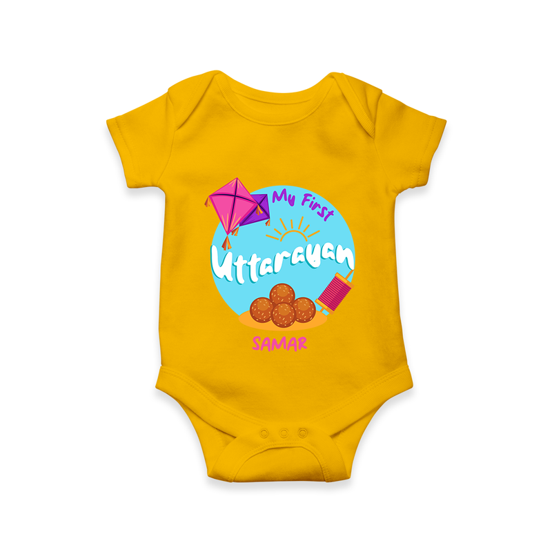 My 1st Uttarayan - Customized Romper For Babies - CHROME YELLOW - 0 - 3 Months Old (Chest 16")