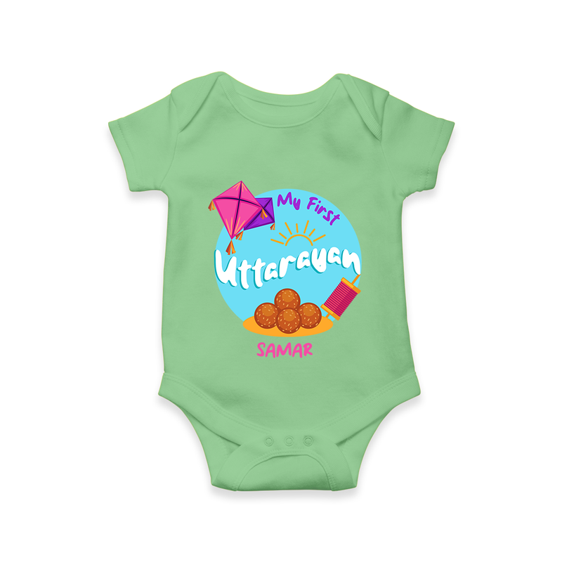 My 1st Uttarayan - Customized Romper For Babies - GREEN - 0 - 3 Months Old (Chest 16")