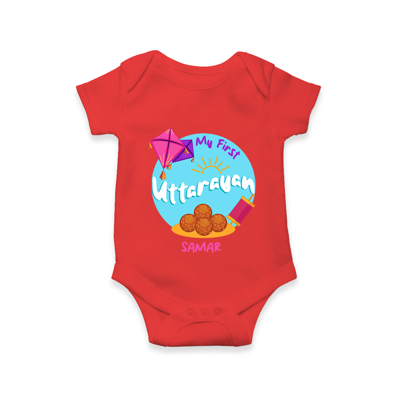 My 1st Uttarayan - Customized Romper For Babies - RED - 0 - 3 Months Old (Chest 16")