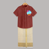 My 1st Uttarayan - Customized Raw Silk Shirt And Dhoti For Kids - MAUVE - 0 - 6 Months Old (Chest-23") (Dhoti length-14")