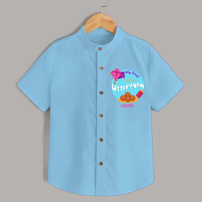 My 1st Uttarayan - Customized Shirt For Kids - SKY BLUE - 0 - 6 Months Old (Chest 23")