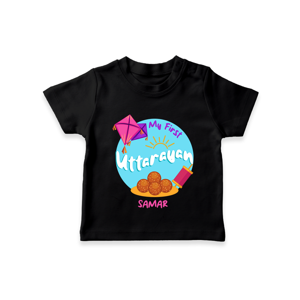 My 1st Uttarayan - Customized T-Shirt For Kids - BLACK - 0-5 Months Old (Chest 17")