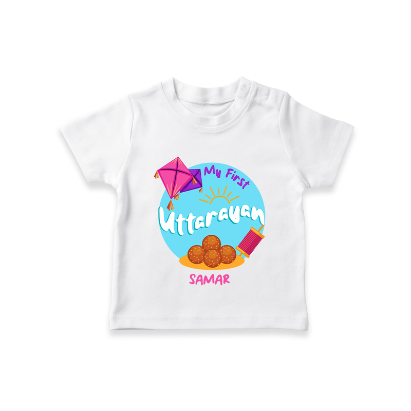 My 1st Uttarayan - Customized T-Shirt For Kids - WHITE - 0-5 Months Old (Chest 17")