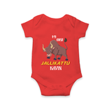 "My First Jallikattu - Customized Romper for Babies With Name" - RED - 0 - 3 Months Old (Chest 16")