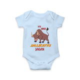 "My First Jallikattu - Customized Romper for Babies With Name" - BABY BLUE - 0 - 3 Months Old (Chest 16")