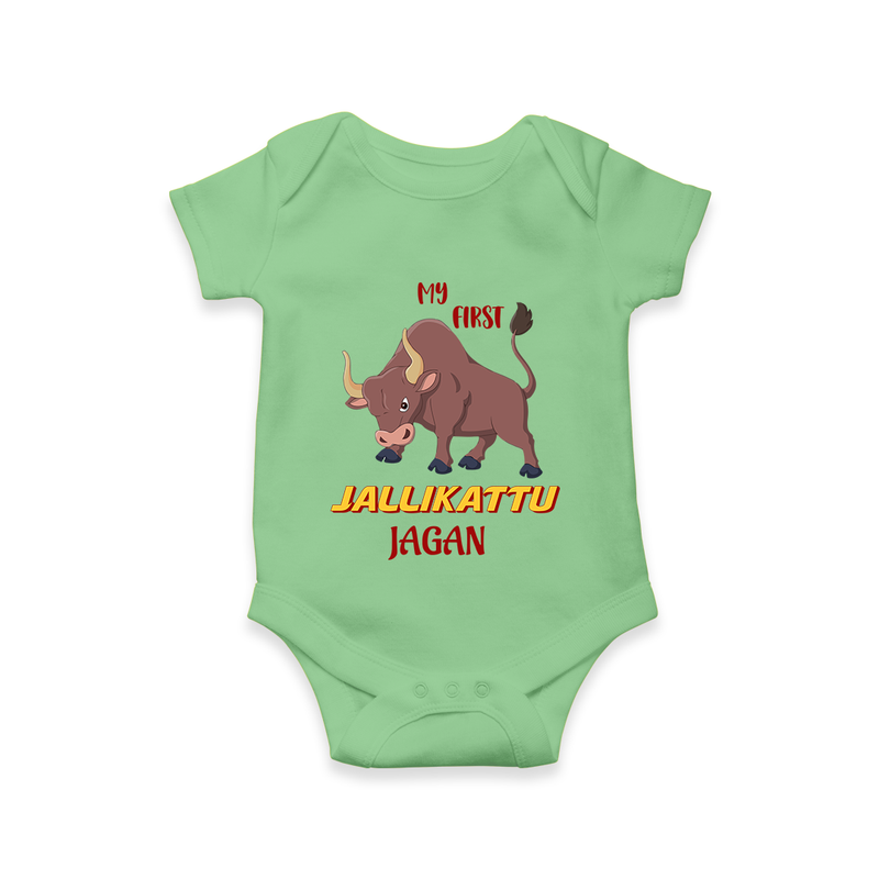 "My First Jallikattu - Customized Romper for Babies With Name" - GREEN - 0 - 3 Months Old (Chest 16")