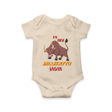 "My First Jallikattu - Customized Romper for Babies With Name" - IVORY - 0 - 3 Months Old (Chest 16")