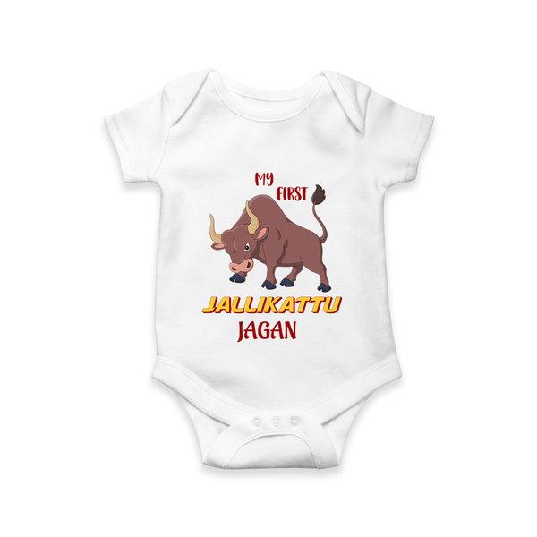 "My First Jallikattu - Customized Romper for Babies With Name" - WHITE - 0 - 3 Months Old (Chest 16")