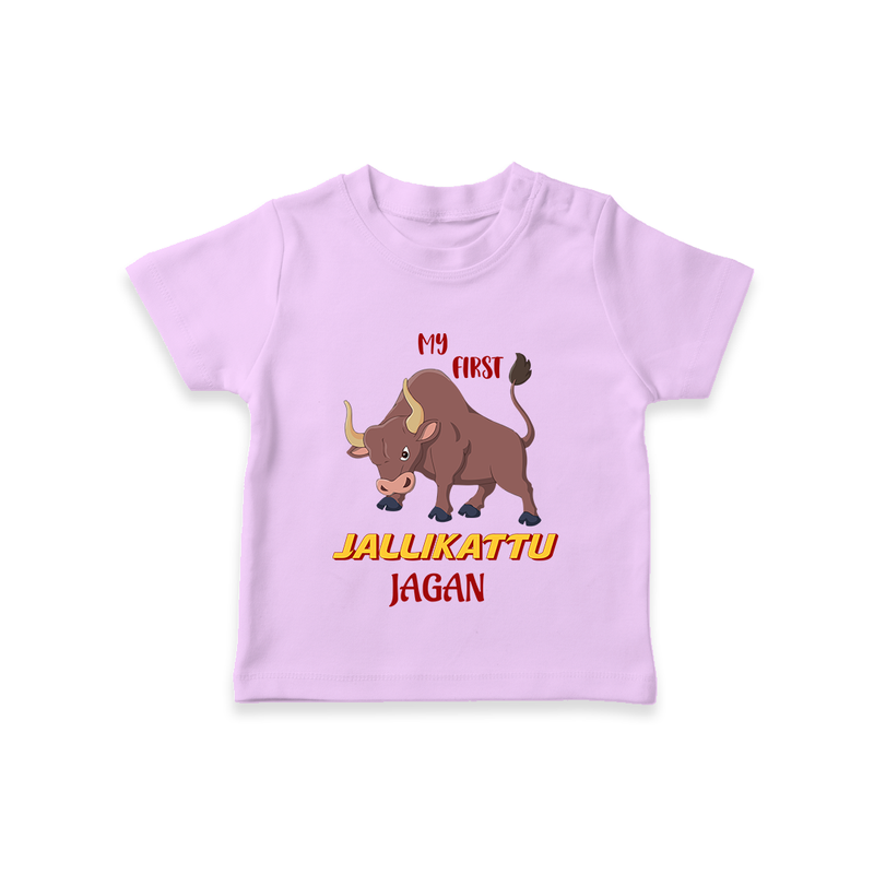 "My First Jallikattu - Customized T-Shirt for Kids With Name" - LILAC - 0-5 Months Old (Chest 17")