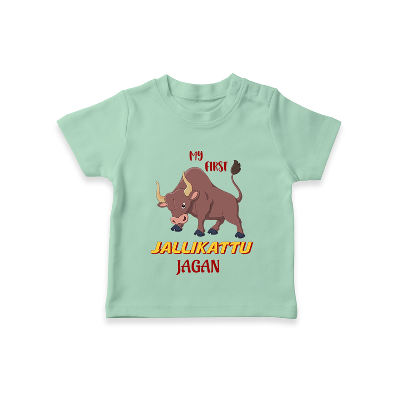 "My First Jallikattu - Customized T-Shirt for Kids With Name" - MINT GREEN - 0-5 Months Old (Chest 17")