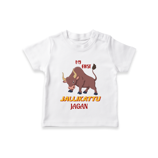 "My First Jallikattu - Customized T-Shirt for Kids With Name" - WHITE - 0-5 Months Old (Chest 17")