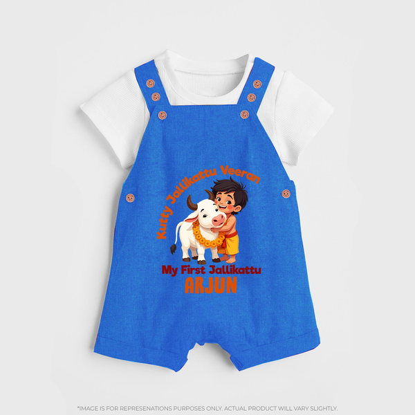 Kutty Jallikattu Veeran Kids Dungaree – Custom Name Design - COBALT BLUE - 0 - 5 Months Old (Chest 18")