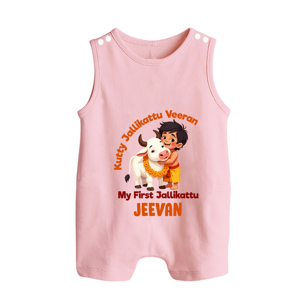 Kutty Jallikattu Veeran Kids Romper Suit – Custom Name Design - BABY PINK - 0 - 5 Months Old (Chest 18")