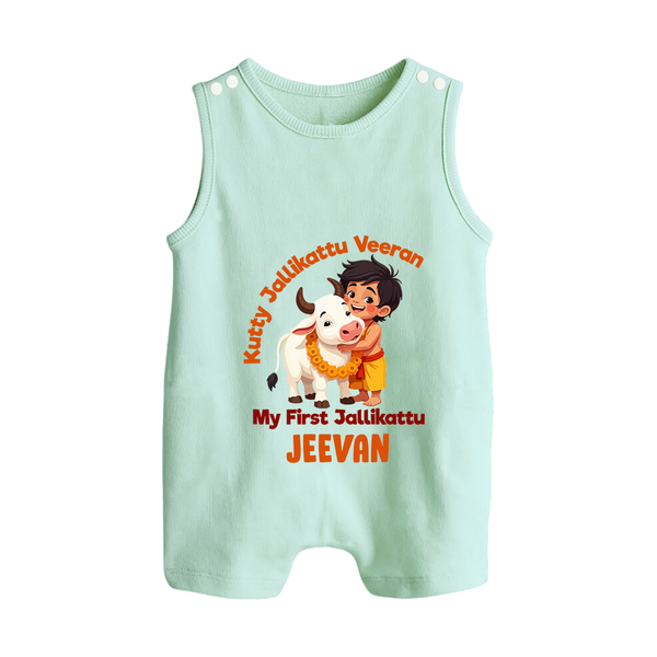 Kutty Jallikattu Veeran Kids Romper Suit – Custom Name Design - MINT GREEN - 0 - 5 Months Old (Chest 18")