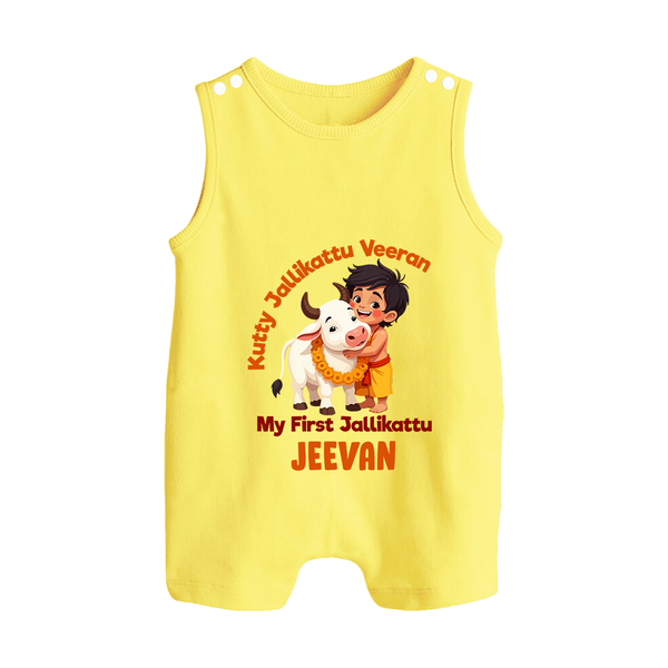 Kutty Jallikattu Veeran Kids Romper Suit – Custom Name Design - PASTEL YELLOW - 0 - 5 Months Old (Chest 18")
