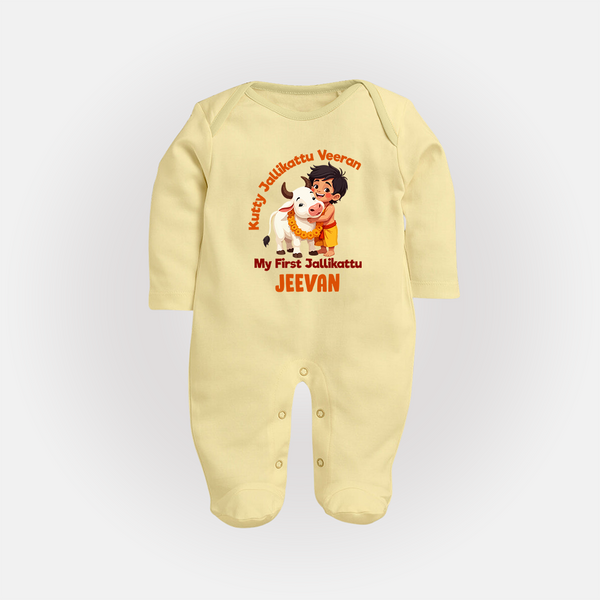Kutty Jallikattu Veeran Kids Fullbody Suit – Custom Name Design - PASTEL YELLOW - New Born (Chest 7.5")