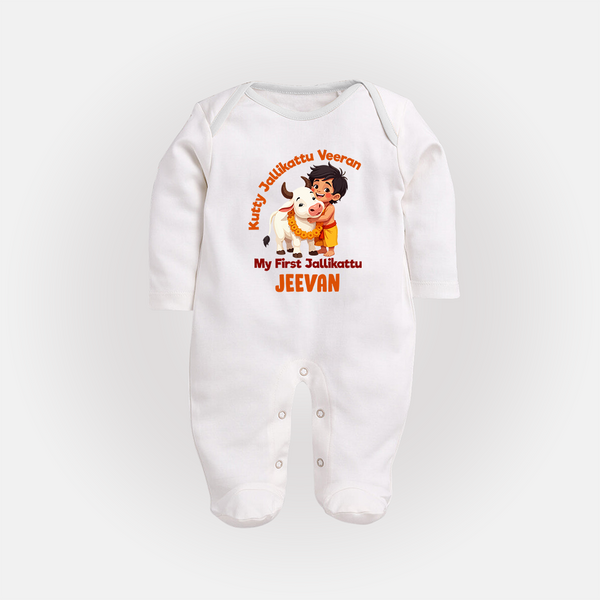 Kutty Jallikattu Veeran Kids Fullbody Suit – Custom Name Design - WHITE - New Born (Chest 7.5")