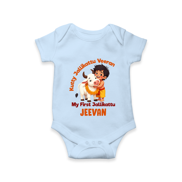 Kutty Jallikattu Veeran Kids Romper – Custom Name Design - BABY BLUE - New Born (Chest 14")