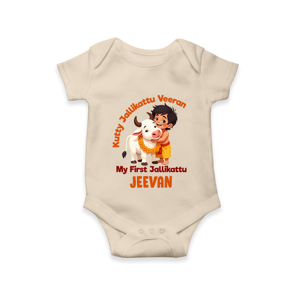 Kutty Jallikattu Veeran Kids Romper – Custom Name Design - IVORY - New Born (Chest 14")