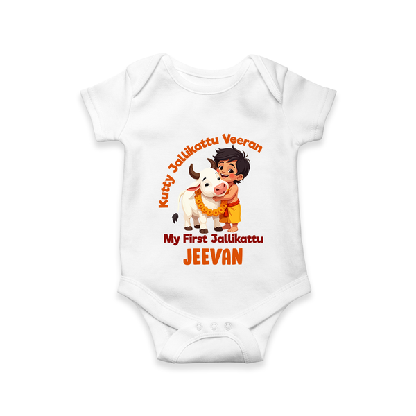 Kutty Jallikattu Veeran Kids Romper – Custom Name Design - WHITE - New Born (Chest 14")