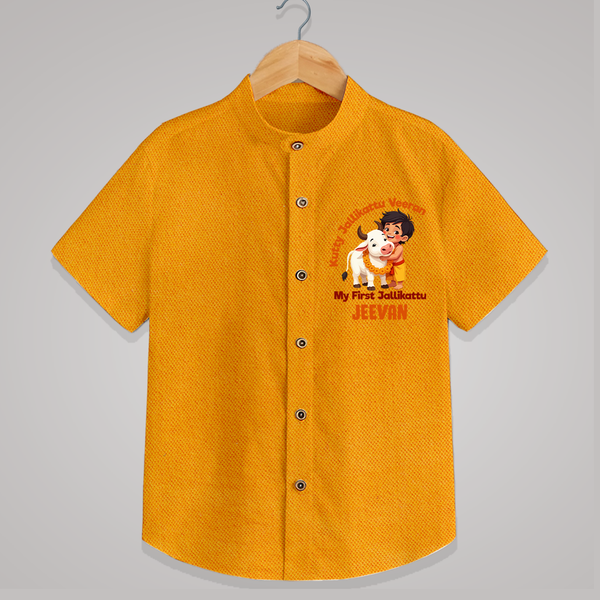 Kutty Jallikattu Veeran Kids Shirt – Custom Name Design - CHROME YELLOW - 0 - 6 Months Old (Chest 23")