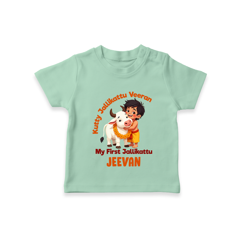 "My First Jallikattu - Adorable Customized T-Shirt for Kids with Name" - MINT GREEN - 0-5 Months Old (Chest 17")