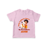 "My First Jallikattu - Adorable Customized T-Shirt for Kids with Name" - PINK - 0-5 Months Old (Chest 17")