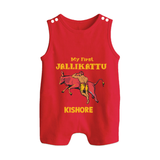 My First Jallikattu Kids Romper Suit – Personalized Pongal Wear - RED - 0 - 5 Months Old (Chest 18")