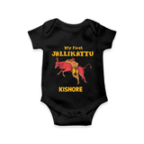 My First Jallikattu Kids Romper – Personalized Pongal Wear - BLACK - New Born (Chest 14")