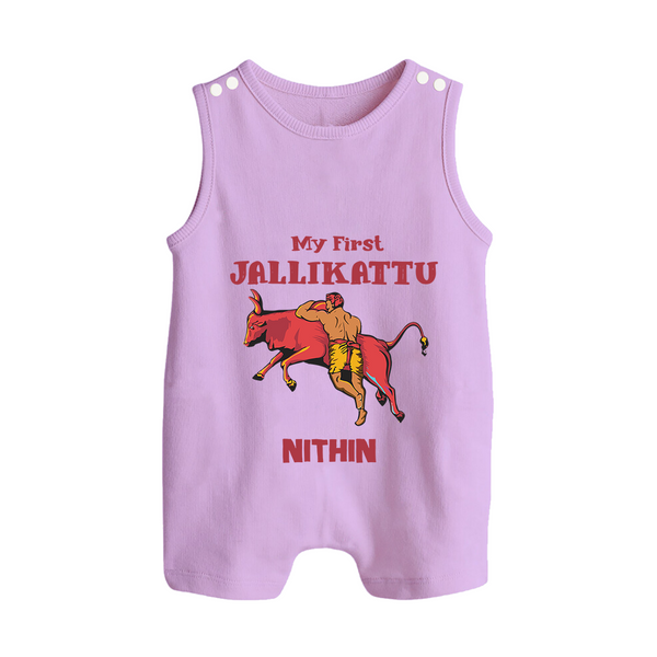 My First Jallikattu Kids Romper Suit – Personalized Pongal Wear - LILAC - 0 - 5 Months Old (Chest 18")