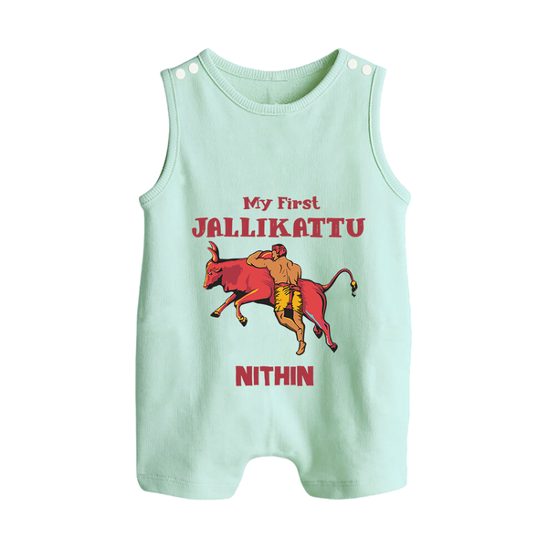 My First Jallikattu Kids Romper Suit – Personalized Pongal Wear - MINT GREEN - 0 - 5 Months Old (Chest 18")