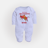 My First Jallikattu Kids Fullbody Suit – Personalized Pongal Wear - BABY BLUE - New Born (Chest 7.5")