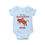 My First Jallikattu Kids Romper – Personalized Pongal Wear - BABY BLUE - New Born (Chest 14")