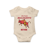 My First Jallikattu Kids Romper – Personalized Pongal Wear - IVORY - New Born (Chest 14")