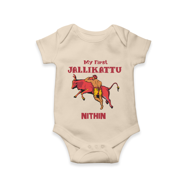 My First Jallikattu Kids Romper – Personalized Pongal Wear - IVORY - New Born (Chest 14")