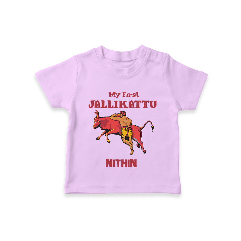 "My First Jallikattu - Perfect Customized T-Shirt for Kids with Name" - LILAC - 0-5 Months Old (Chest 17")