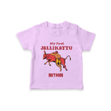 My First Jallikattu Kids T-Shirt – Personalized Pongal Wear - LILAC - 0-5 Months Old (Chest 17")