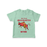 My First Jallikattu Kids T-Shirt – Personalized Pongal Wear - MINT GREEN - 0-5 Months Old (Chest 17")
