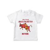 My First Jallikattu Kids T-Shirt – Personalized Pongal Wear - WHITE - 0-5 Months Old (Chest 17")