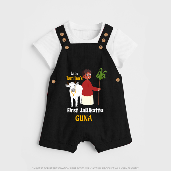 Little Tamizhan’s First Jallikattu Kids Dungaree - BLACK - 0 - 5 Months Old (Chest 18")