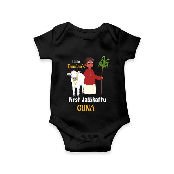Little Tamizhan’s First Jallikattu Kids Romper - BLACK - New Born (Chest 14")