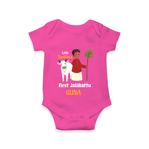 Little Tamizhan’s First Jallikattu Kids Romper - HOT PINK - New Born (Chest 14")